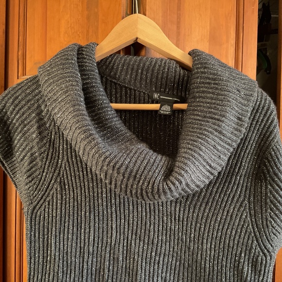 INC BRAND black and silver short sleeve cow neck sweater dress - Picture 3 of 5